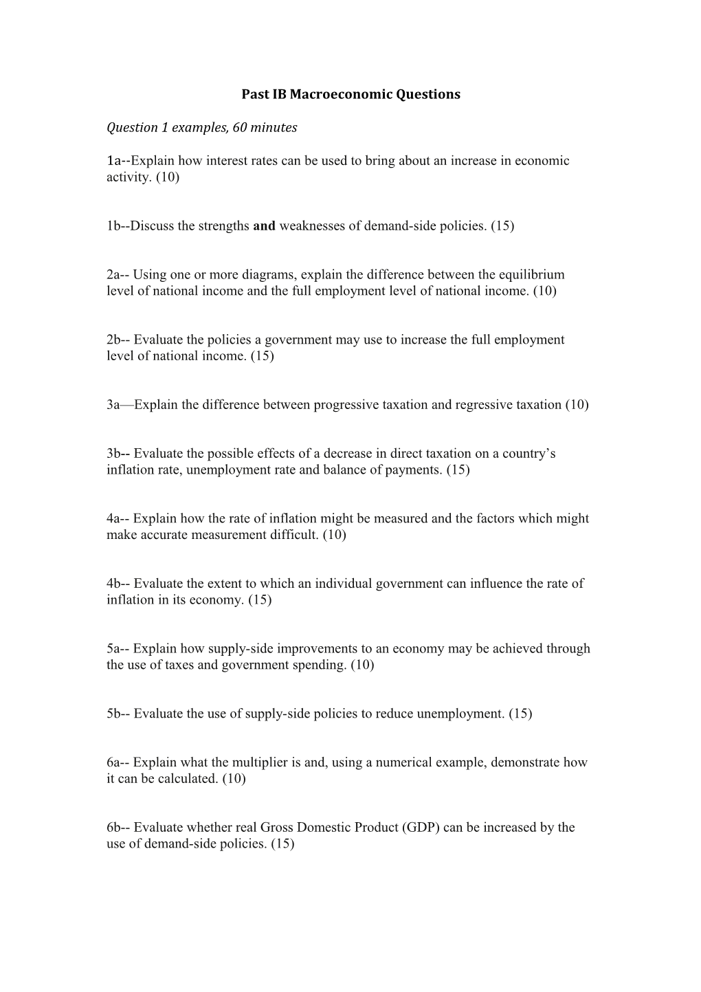 Past IB Macroeconomic Questions