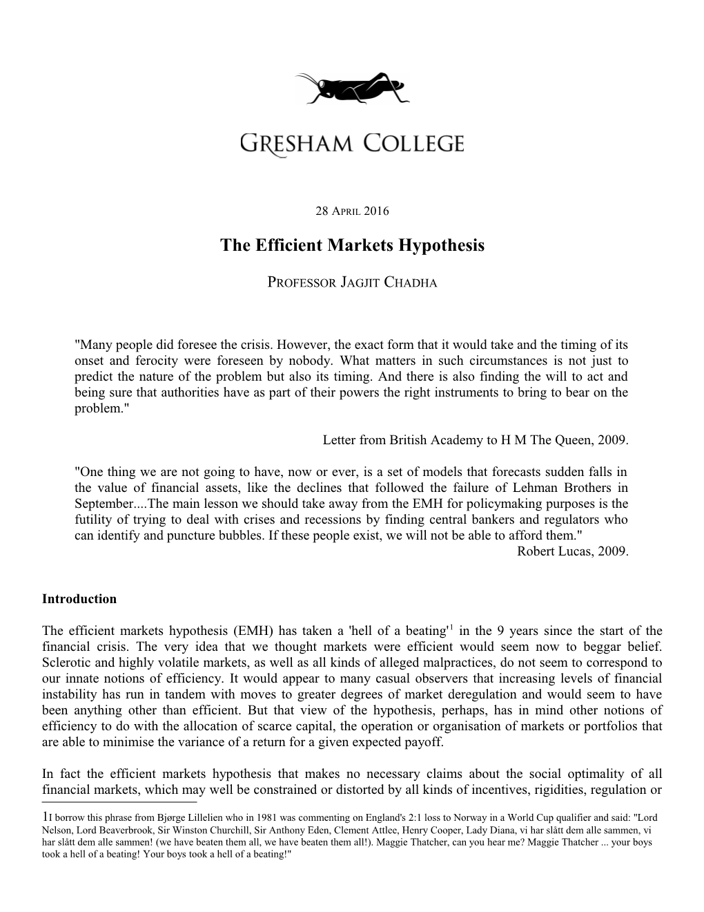 The Efficient Markets Hypothesis