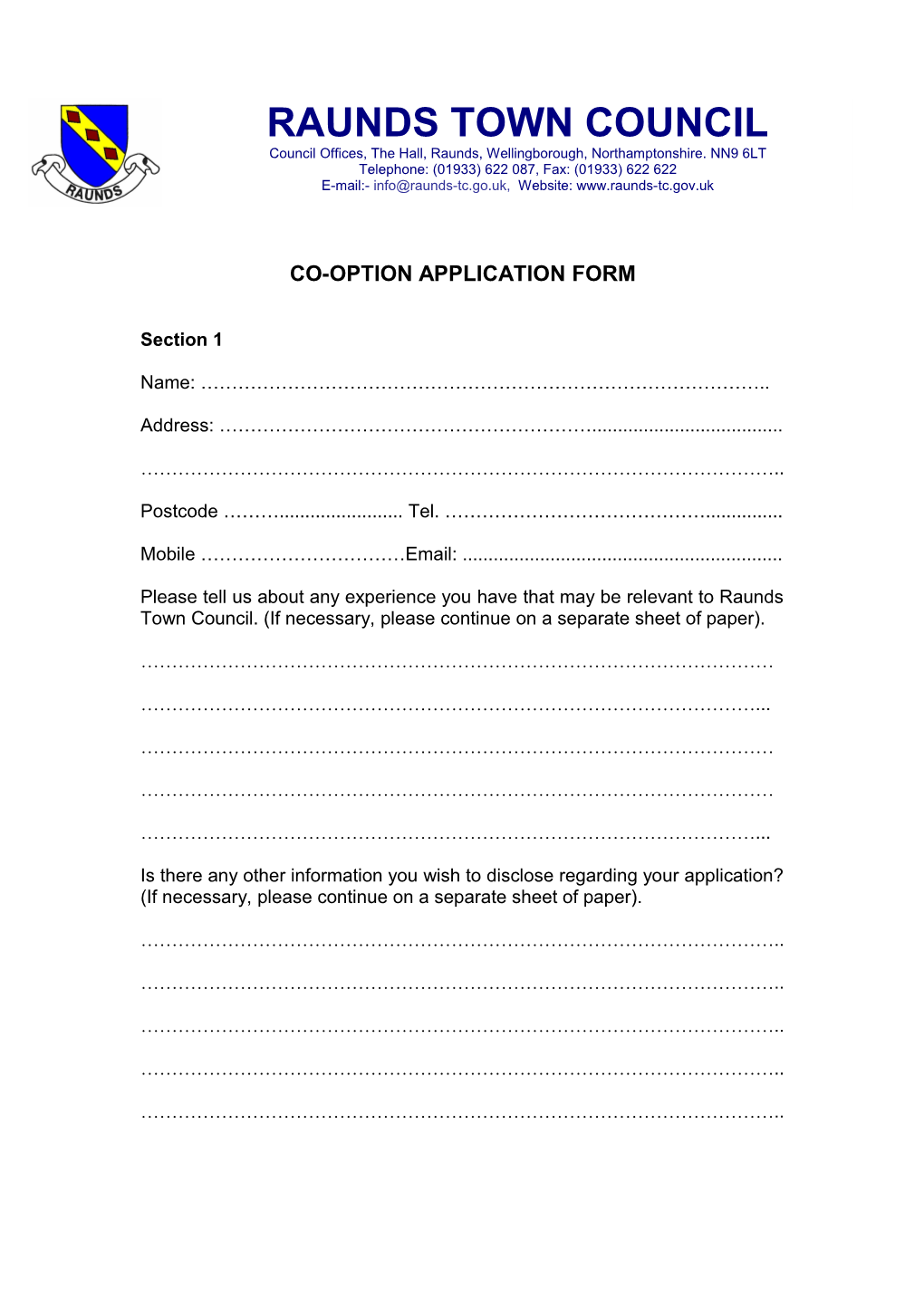 Co-Option Application Form