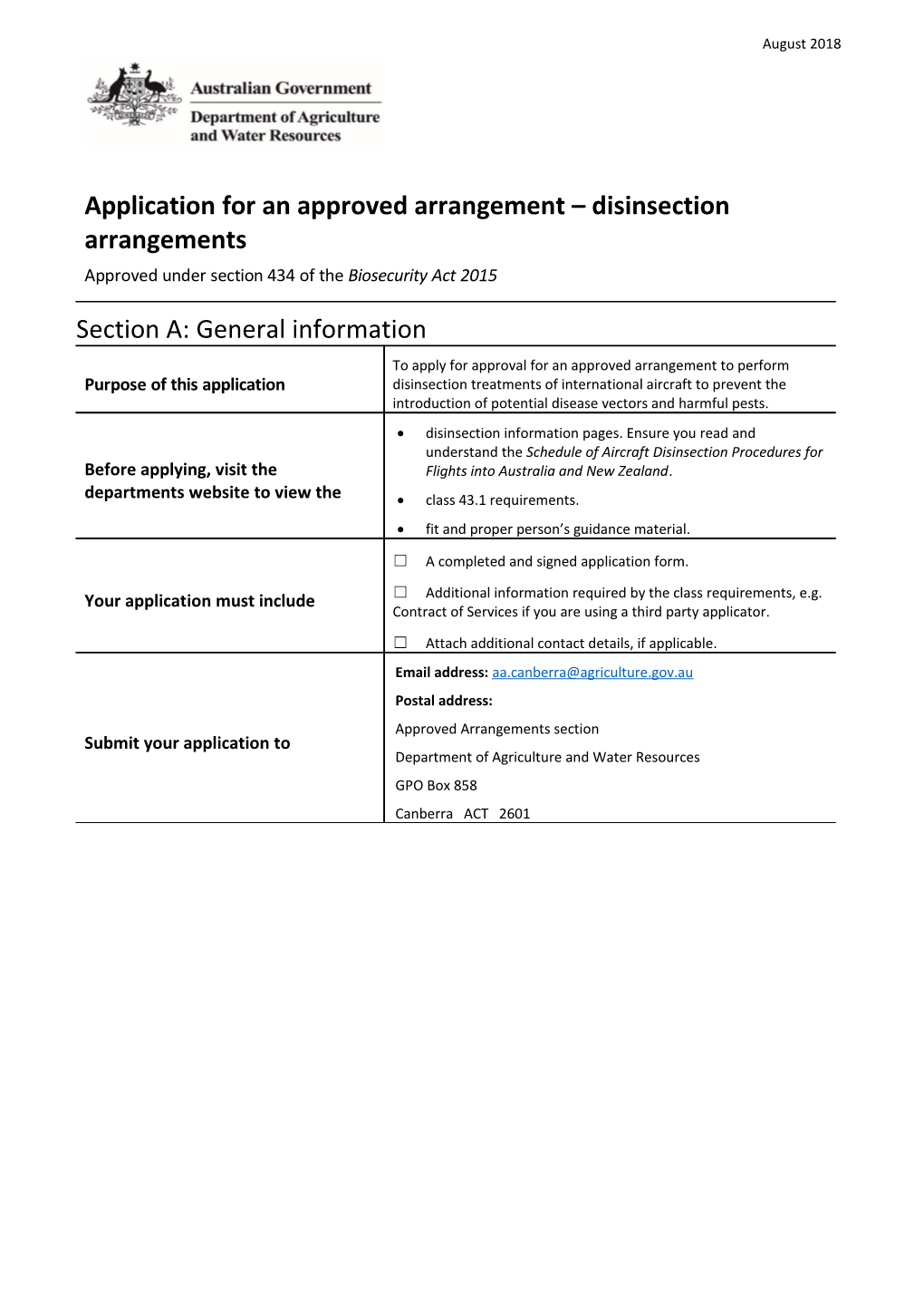 Application for an Approved Arrangement - Disinsection