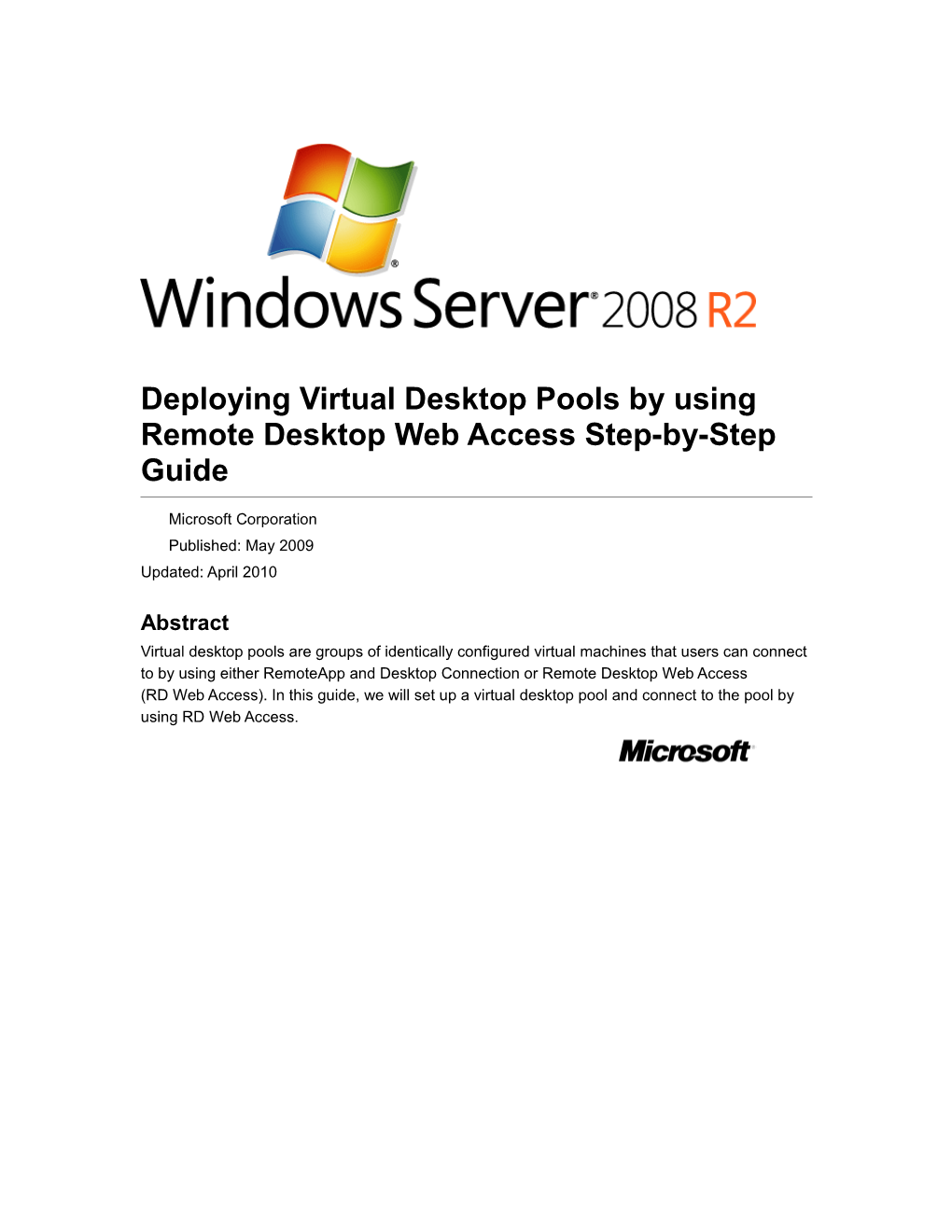 Deploying Virtual Desktop Pools by Using Remote Desktop Web Access Step-By-Step Guide