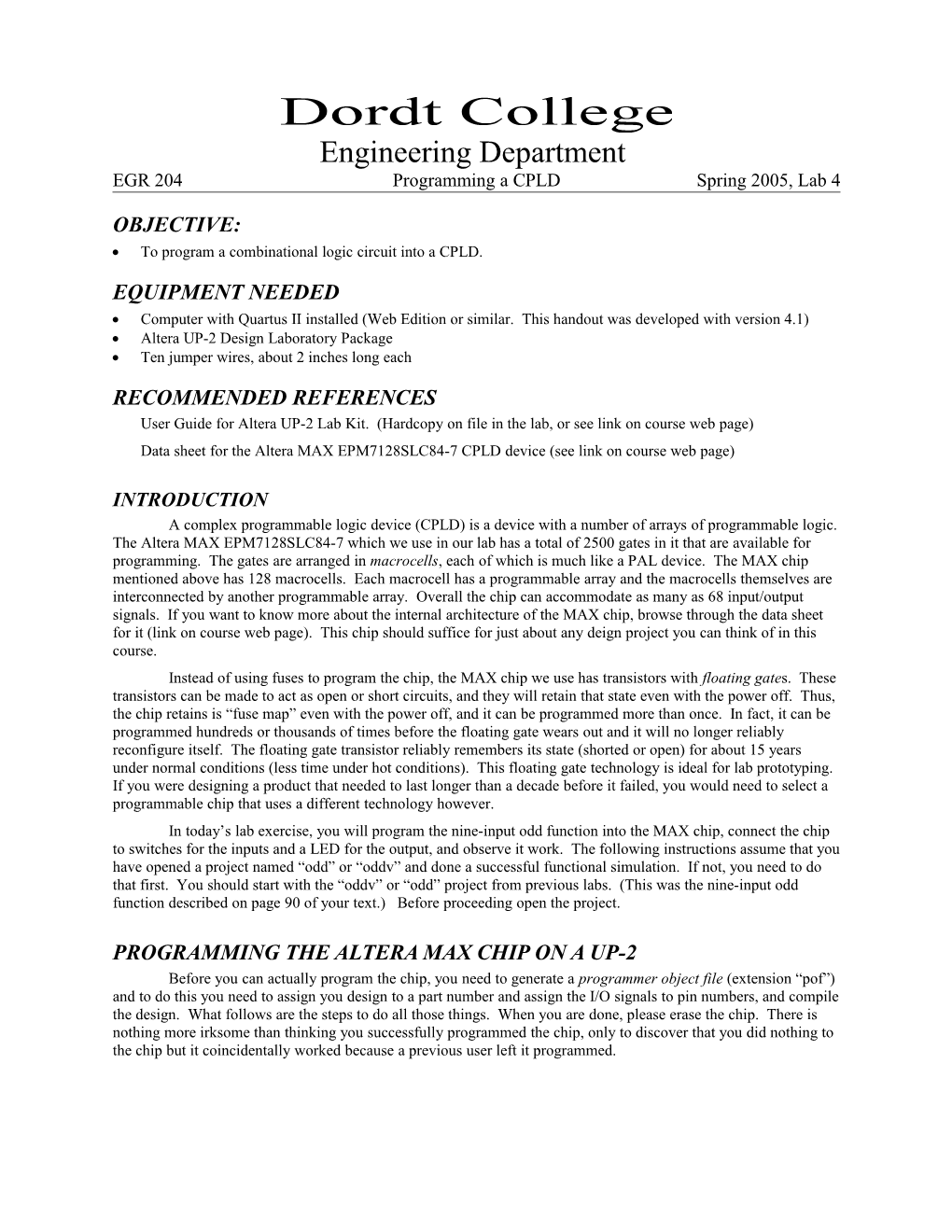EGR 204 Programming a CPLD Page 2 of 4