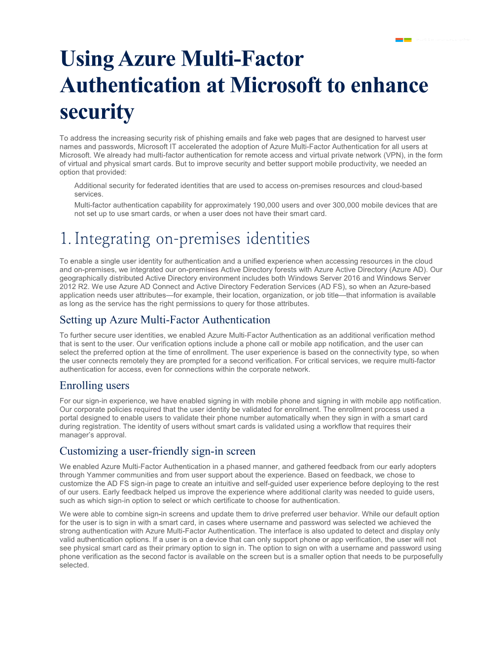 Using Azure Multi-Factor Authentication at Microsoft to Enhance Security