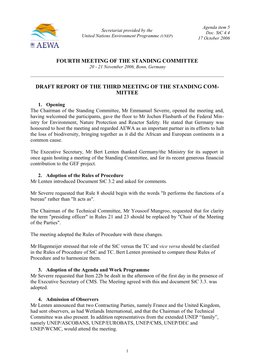 Fourth Meeting of the Standing Committee