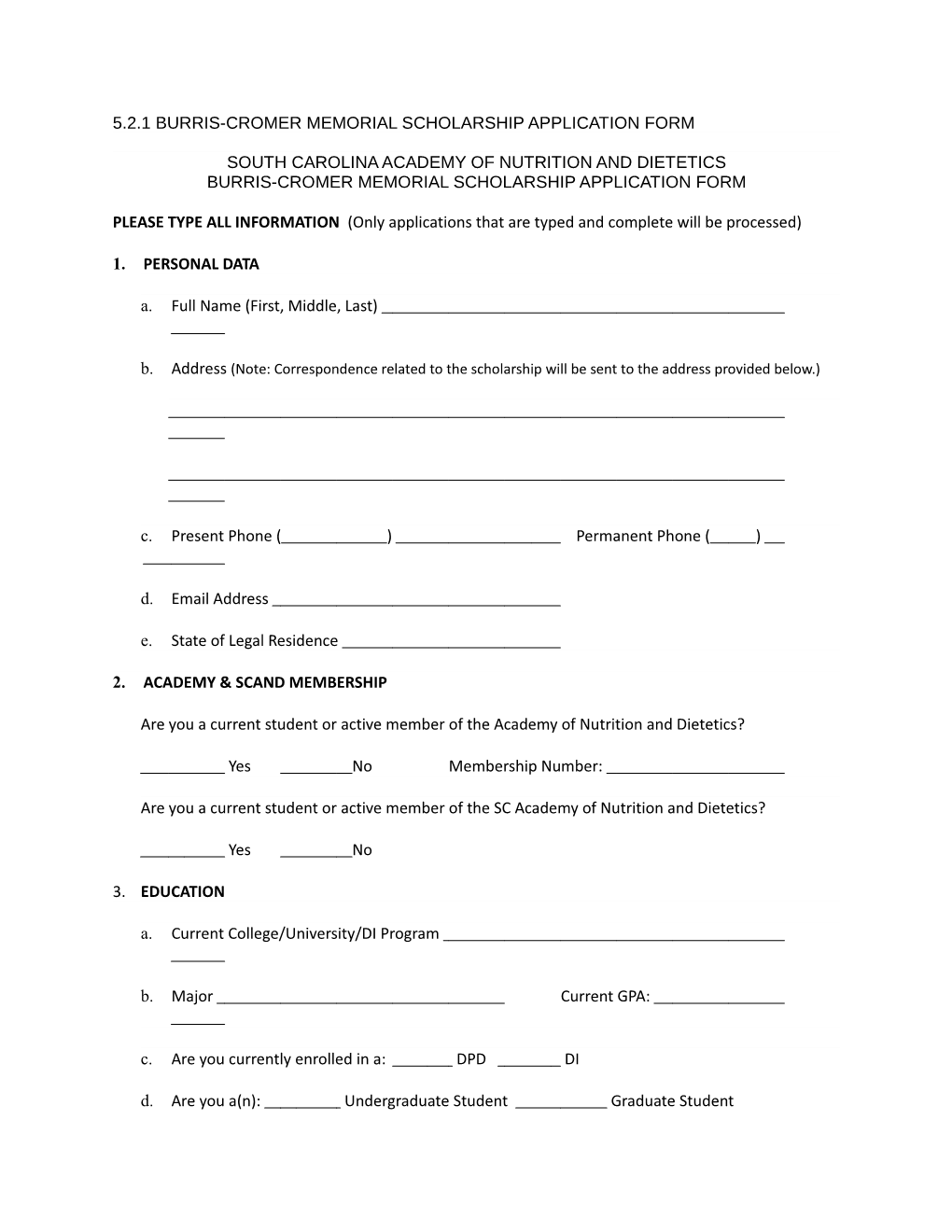 5.2.1 Burris-Cromer Memorial Scholarship Application Form
