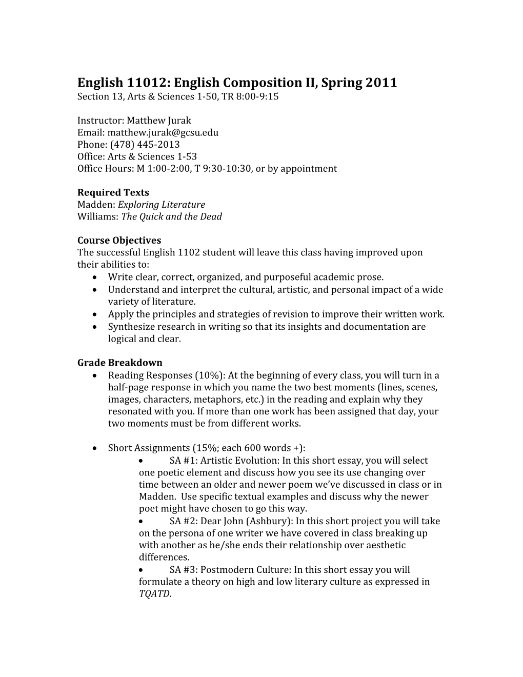 English 11012: English Composition II, Spring 2011