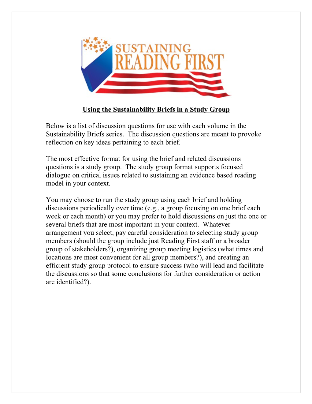 Sustaining Reading First Briefs in a Study Group (MS WORD)