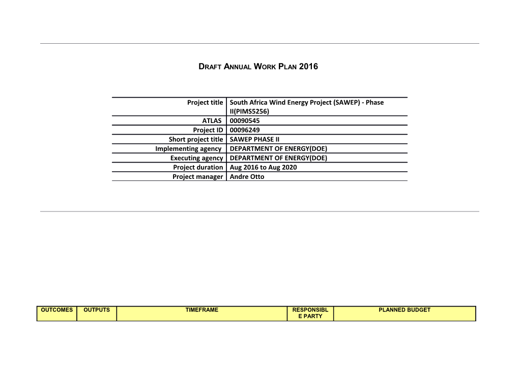 Draft Annual Work Plan 2016