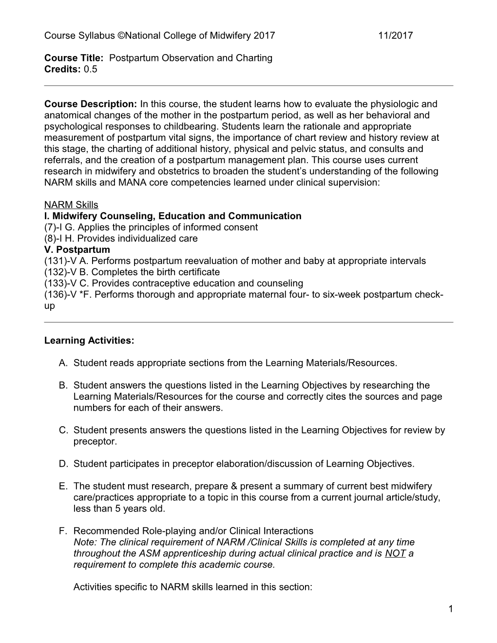 Course Title: Postpartum Observation and Charting