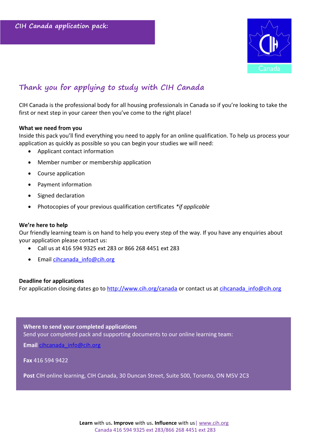 Thank You for Applying to Study with CIH Canada