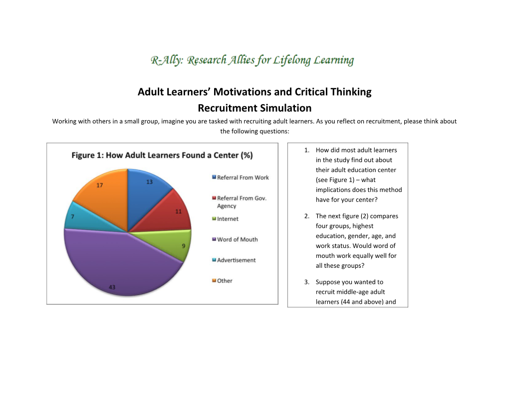 Adult Learners Motivations and Critical Thinking