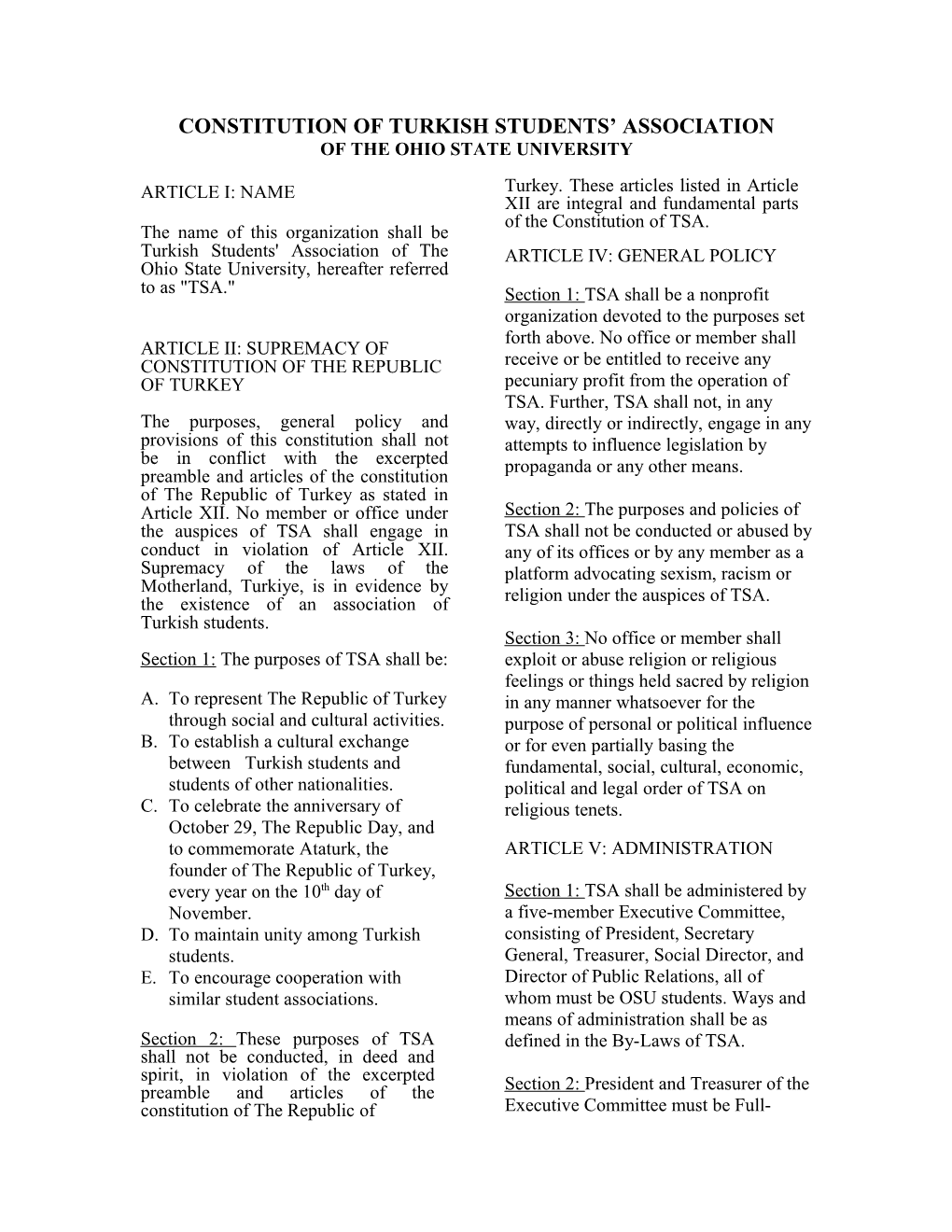Constitution of Turkish Students' Association