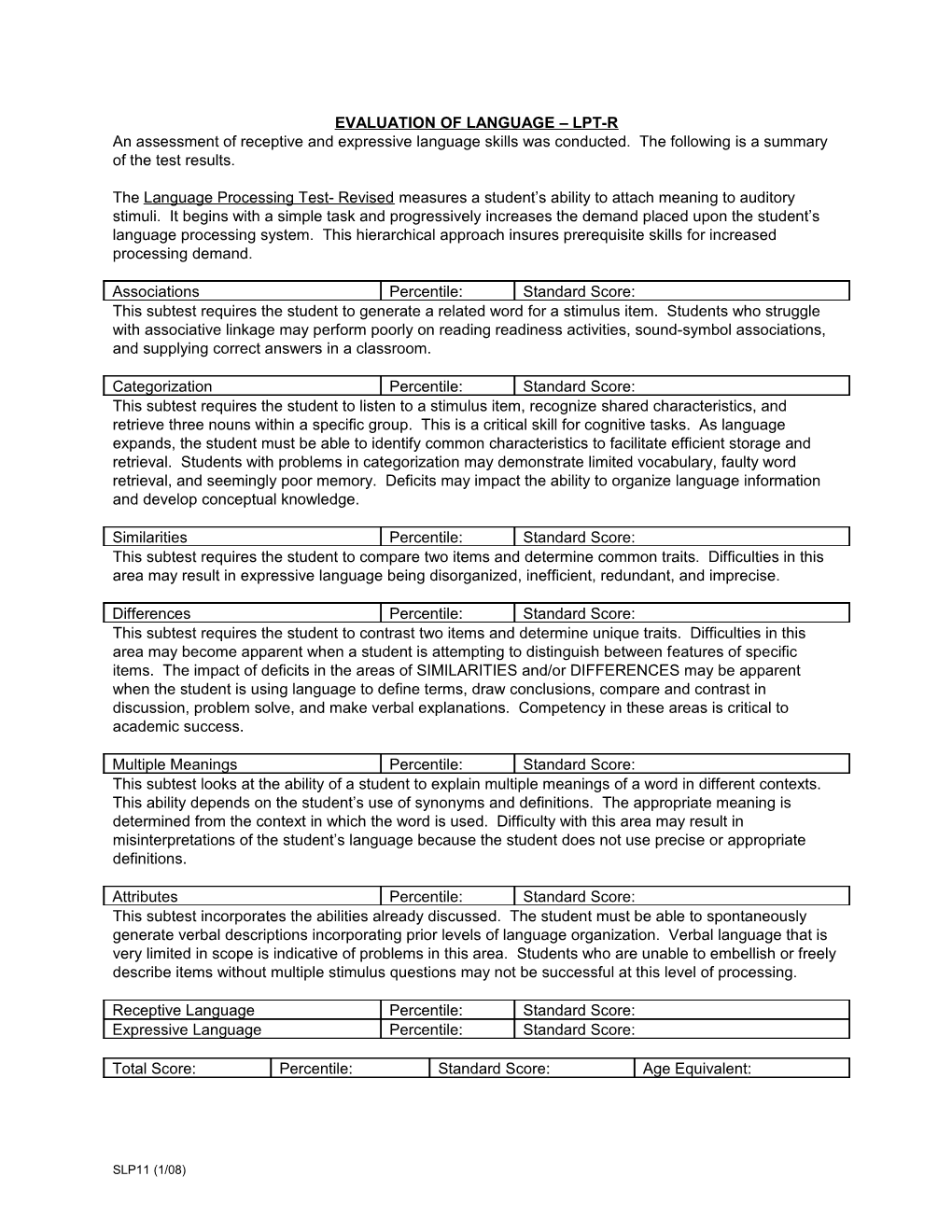 Evaluation of Language Lpt-R