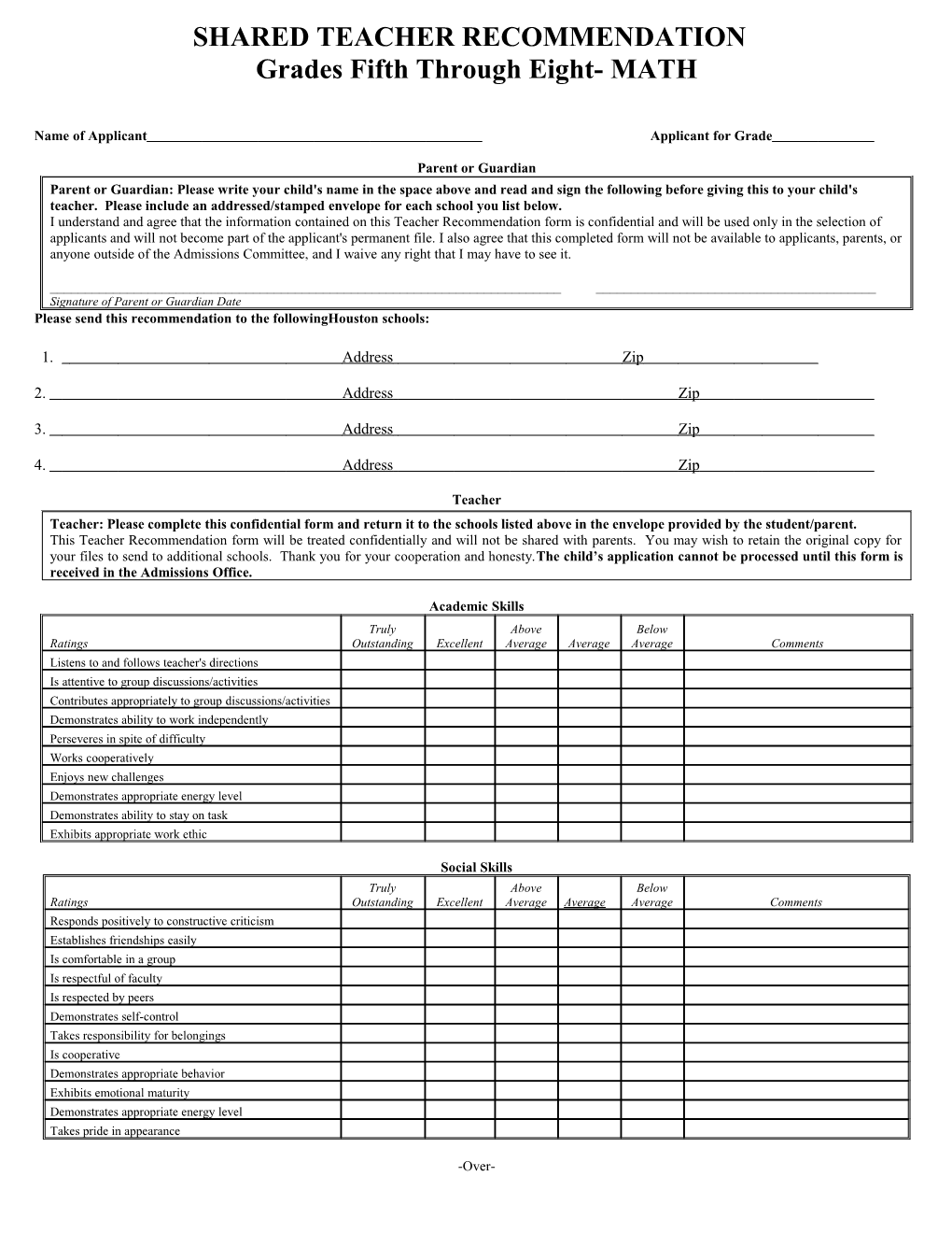 Grades Fifth Through Eight- MATH