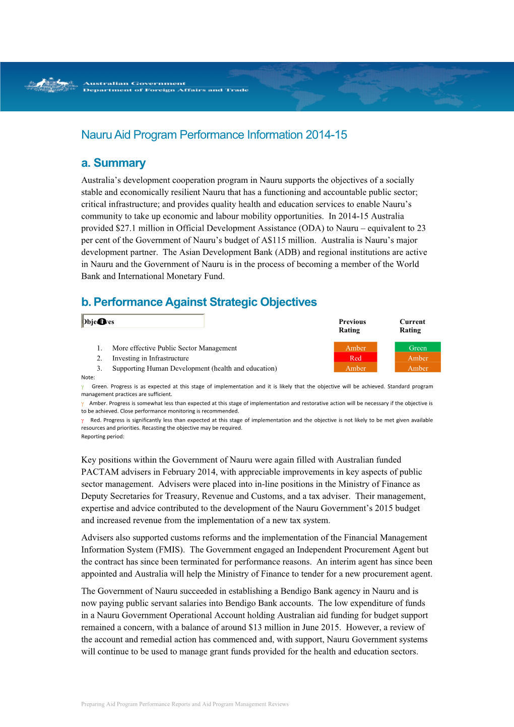 Nauru Aid Program Performance Information2014-15