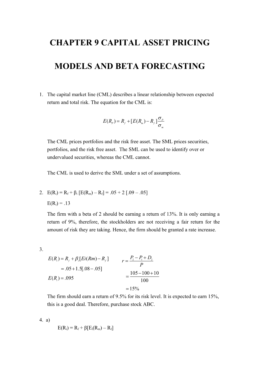 Chapter9capital Asset Pricing Models and Beta Forecasting