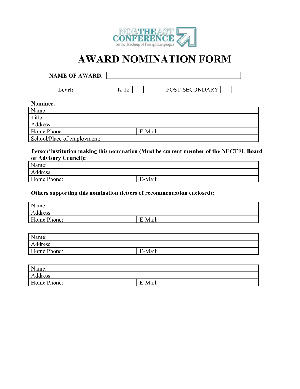 Nysaflt Awards Application