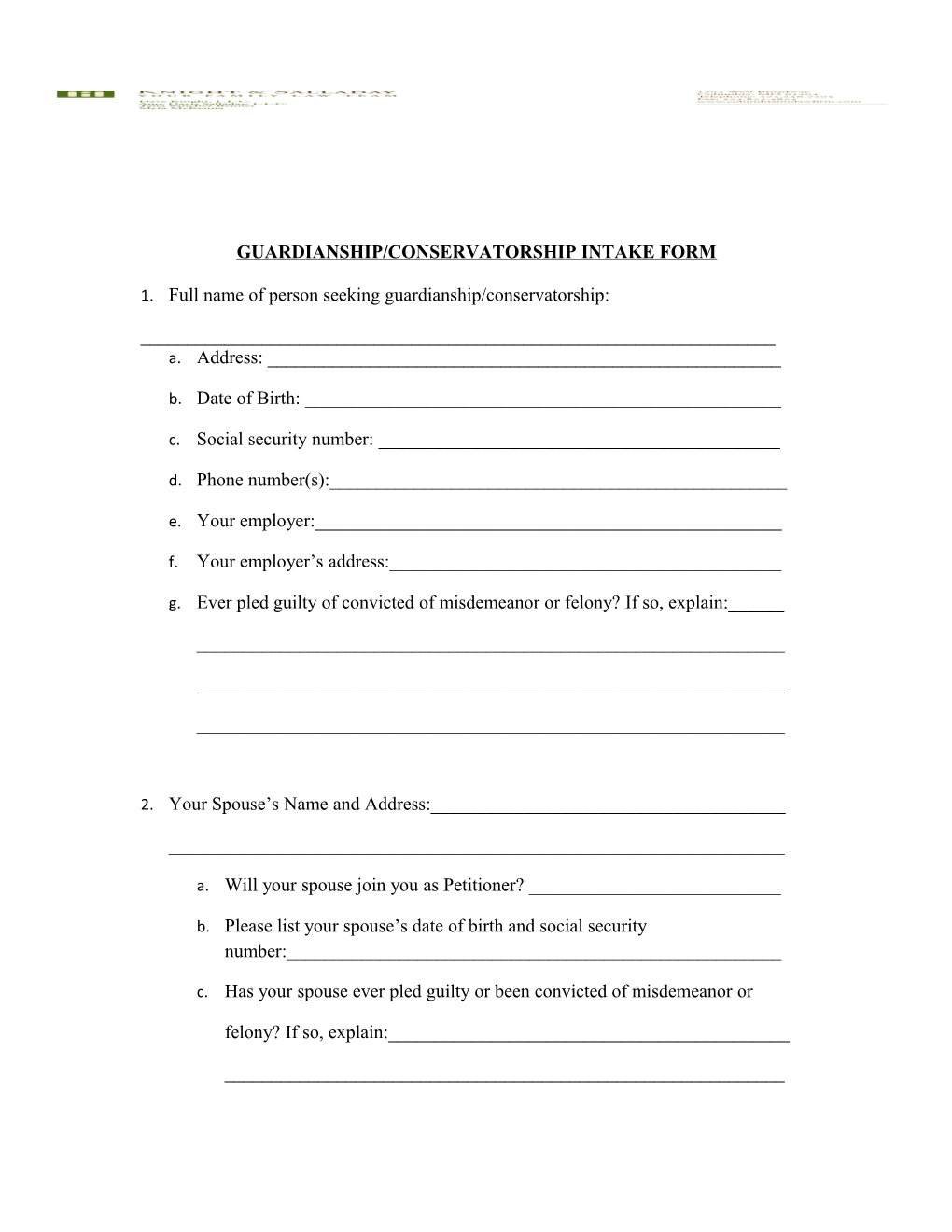 Guardianship/Conservatorship Intake Form