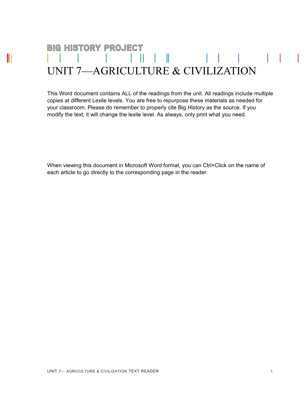 Unit 7 Agriculture & Civilization