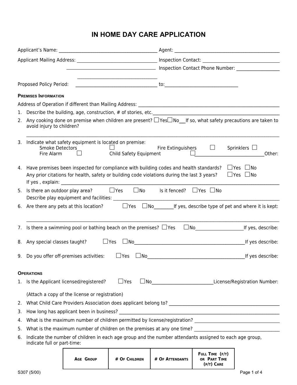 In Home Day Care Application