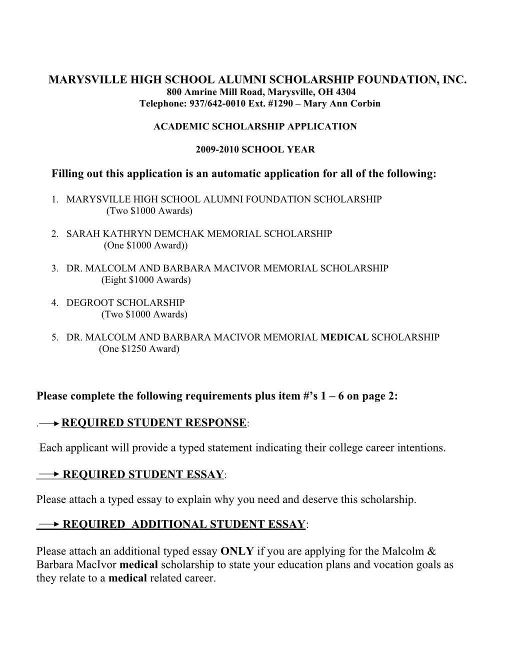 Marysville High School Alumni Scholarship Foundation, Inc