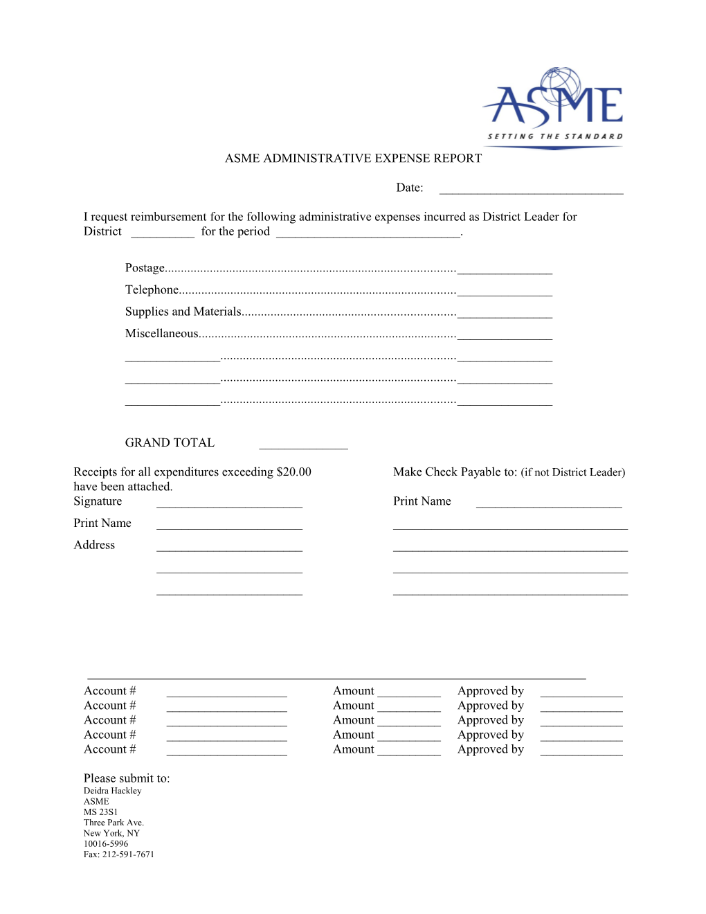 Asme Administrative Expense Report