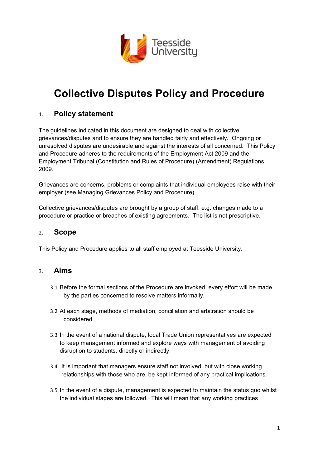 Collective Disputes Policy and Procedure