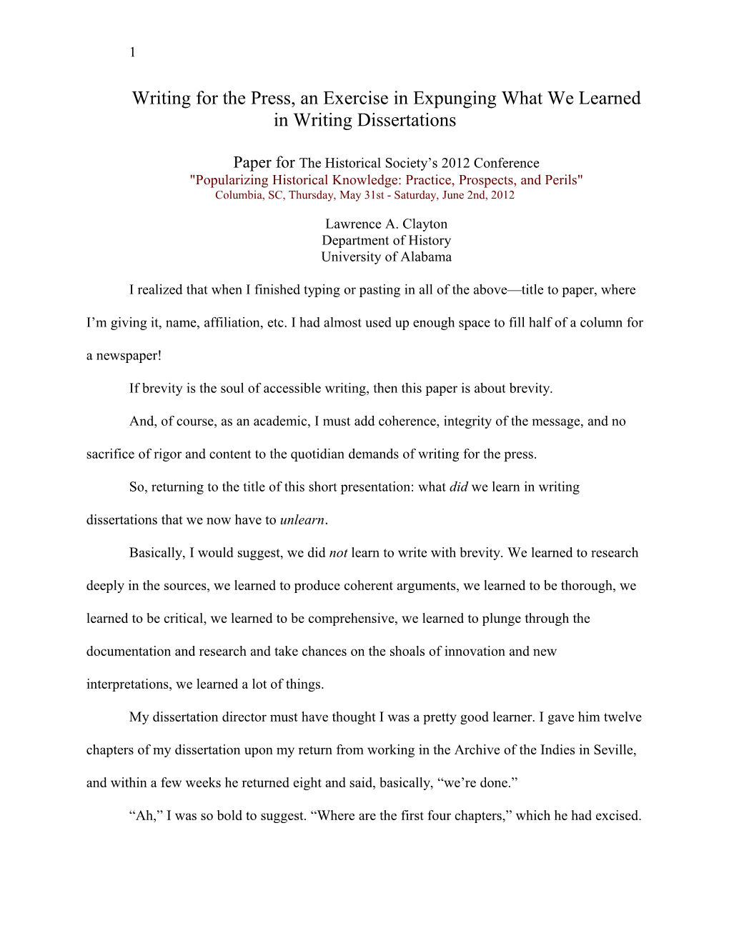 Writing for the Press, an Exercise in Expunging What We Learned in Writing Dissertations