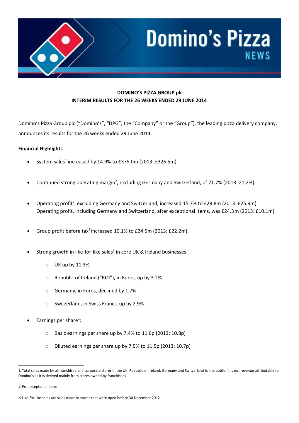 DOMINO S PIZZA GROUP Plc