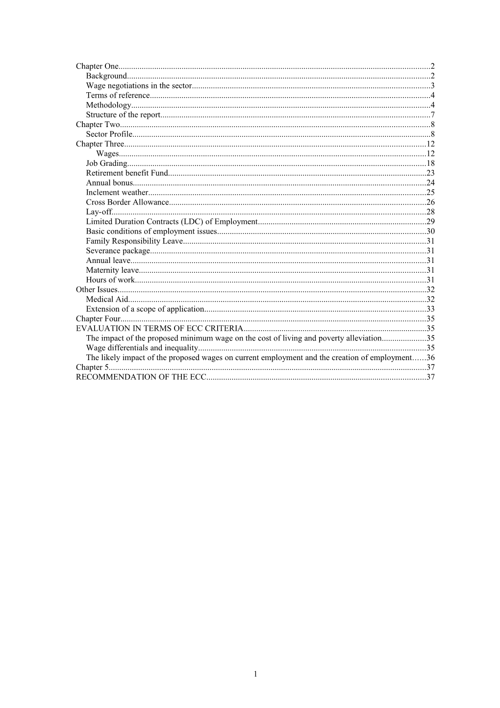 Report of the Employment Conditions Commission to the Minister of Labour on the Civil