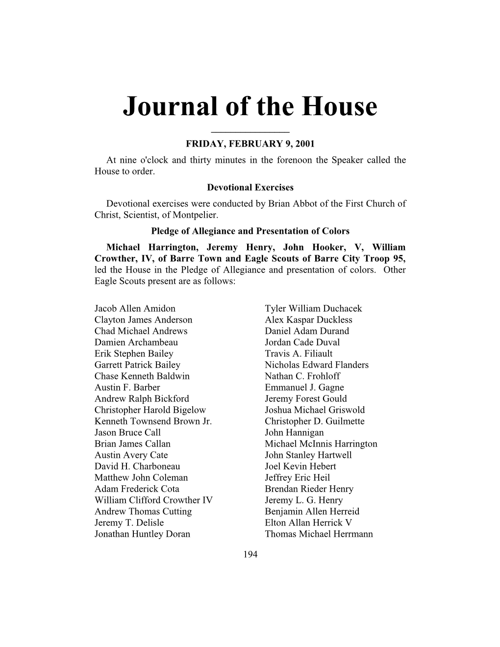 Journal of the House