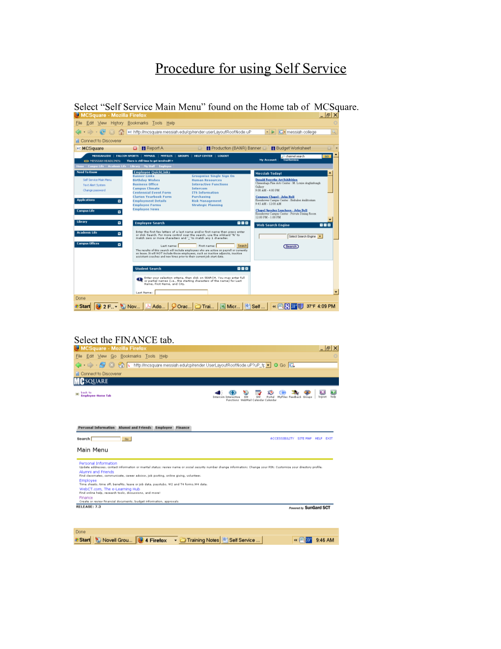 Procedure for Using Self Service