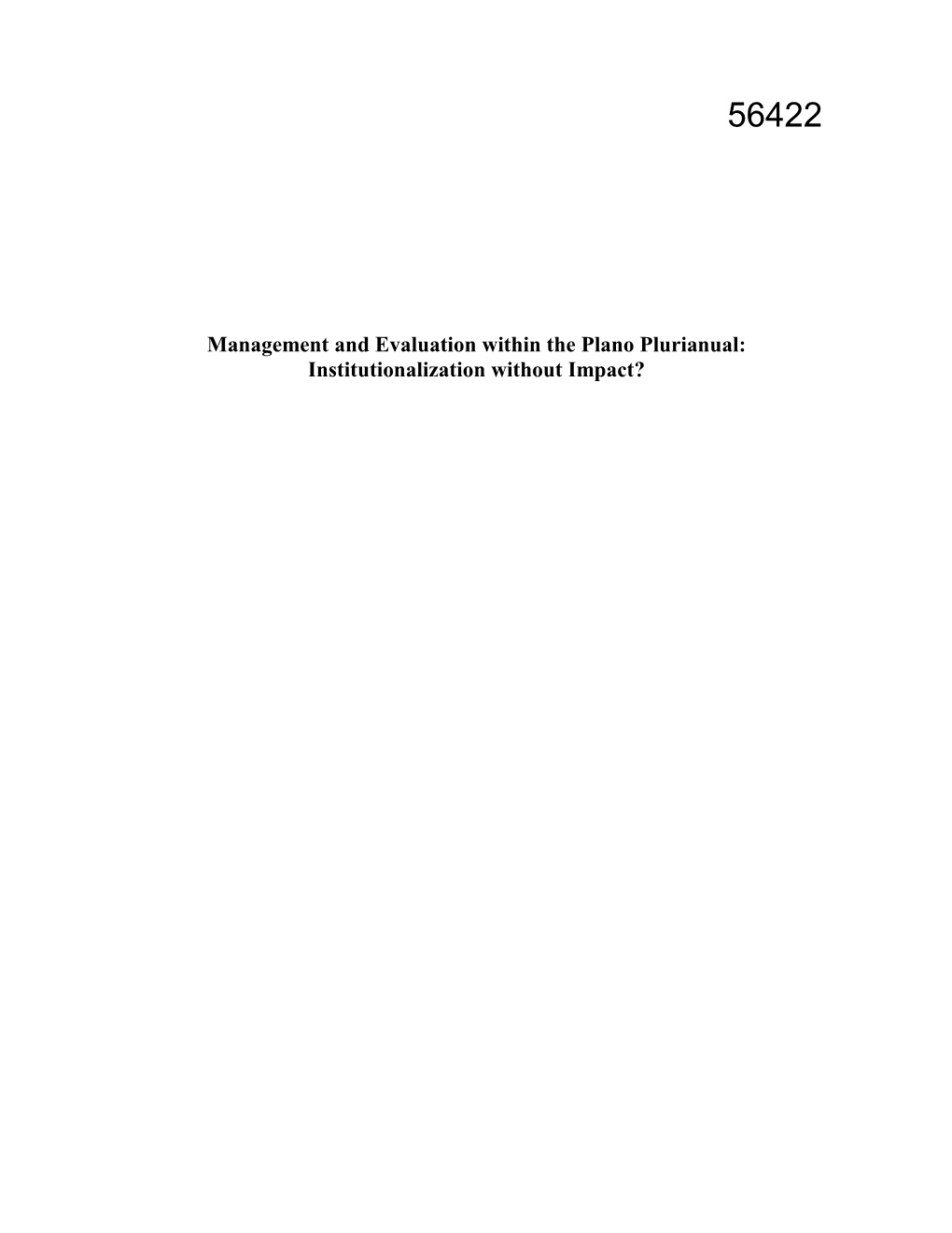 Management and Evaluation Within the Plano Plurianual