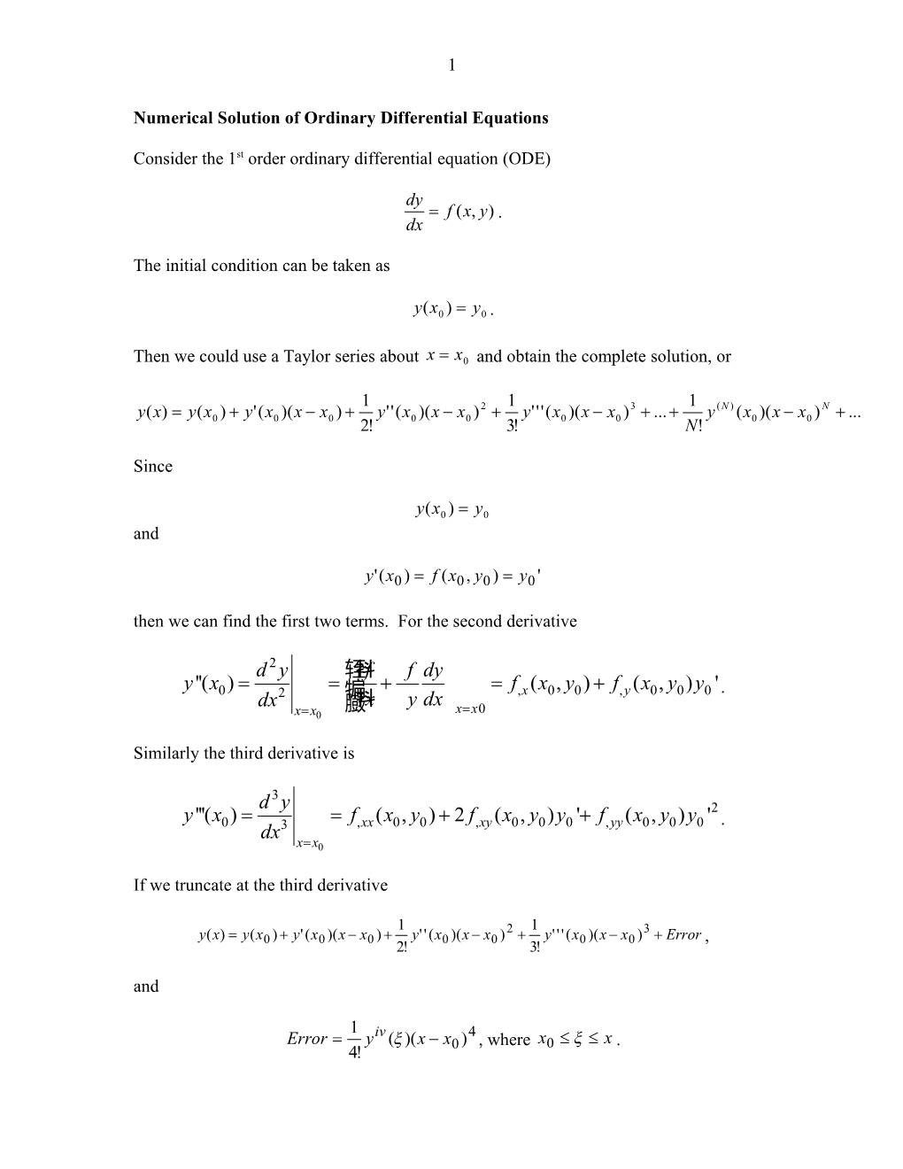 Numerical Solution of Ordinary Differential Equations