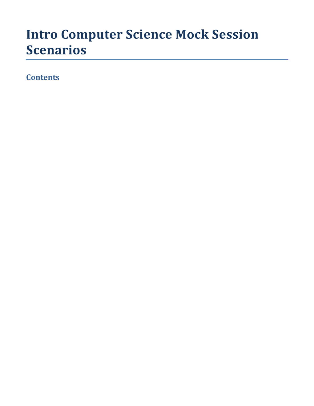 Intro Computer Science Mock Session Scenarios