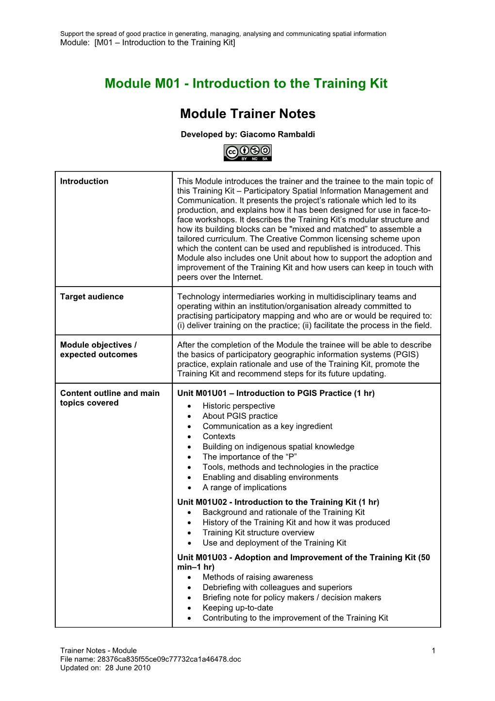 Module Trainer Notes - Introduction to the Training Kit