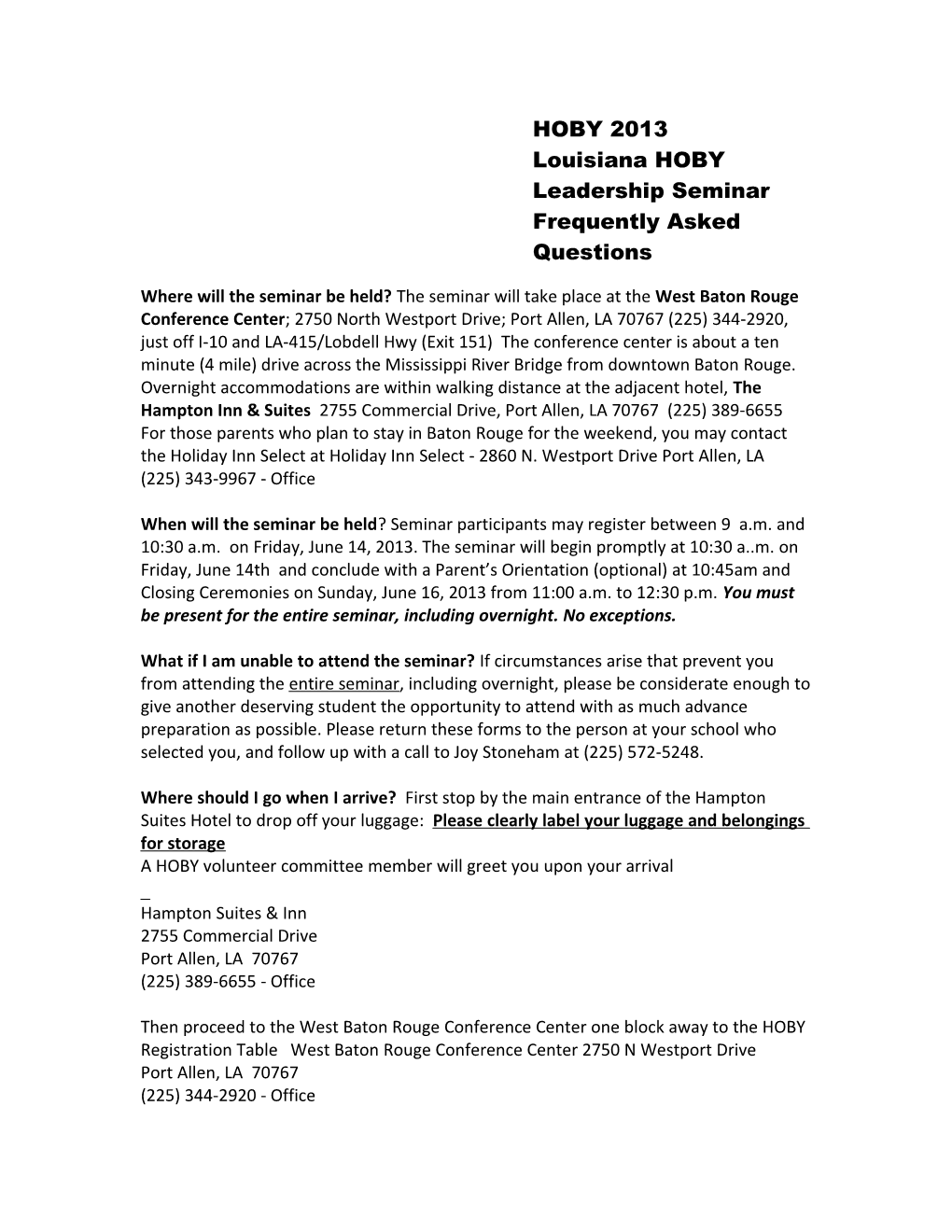 Louisiana HOBY Leadership Seminar