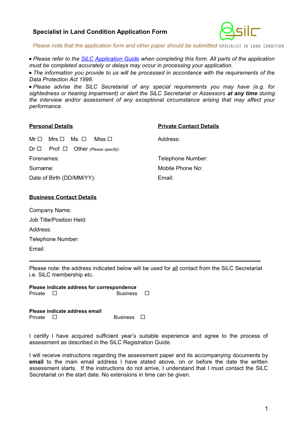 Specialist in Land Condition Application Form