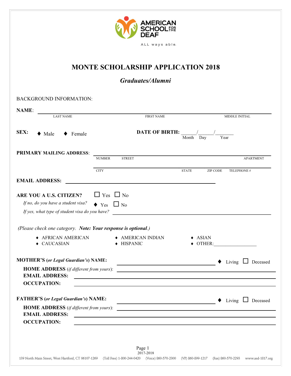 Monte Scholarship Application 2001-2002