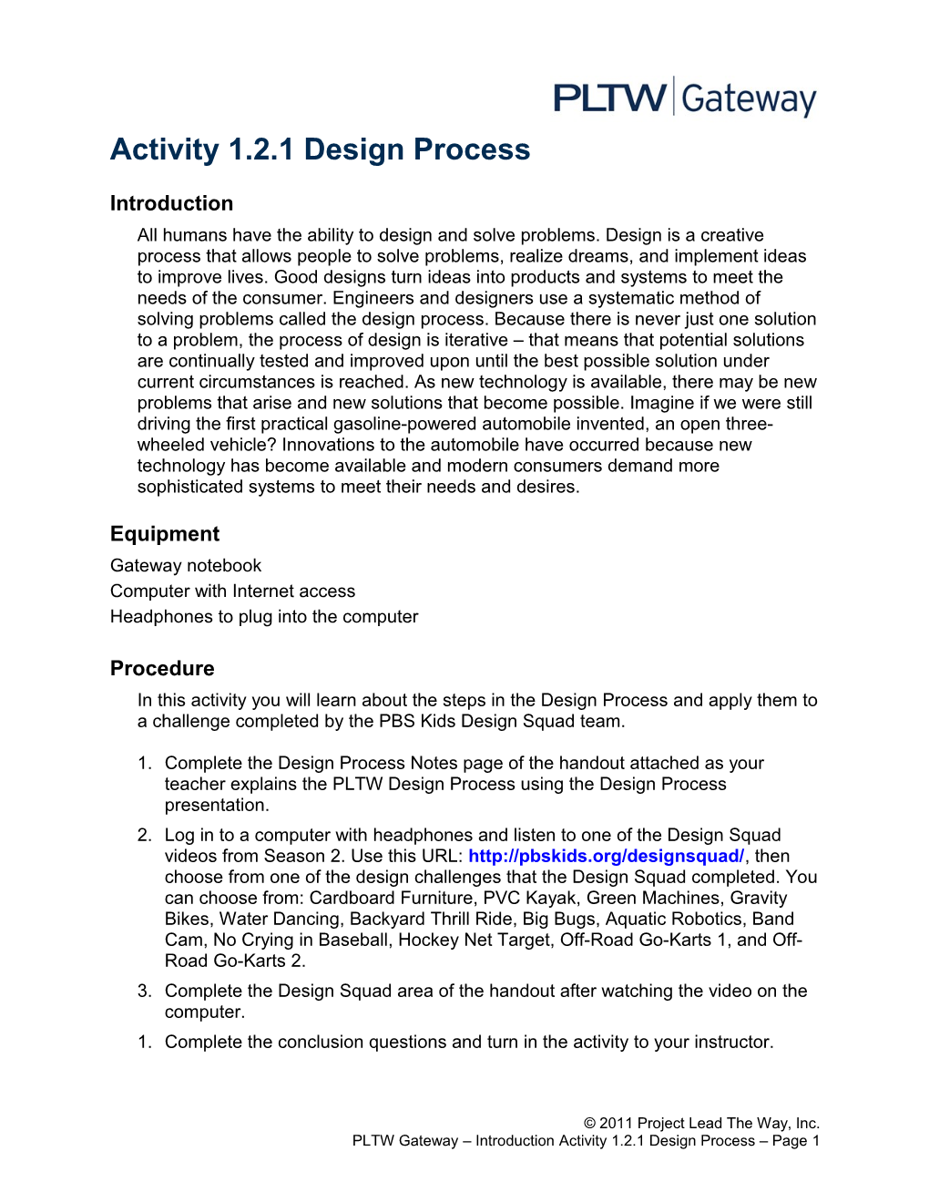 Activity 1.2.1 Design Process