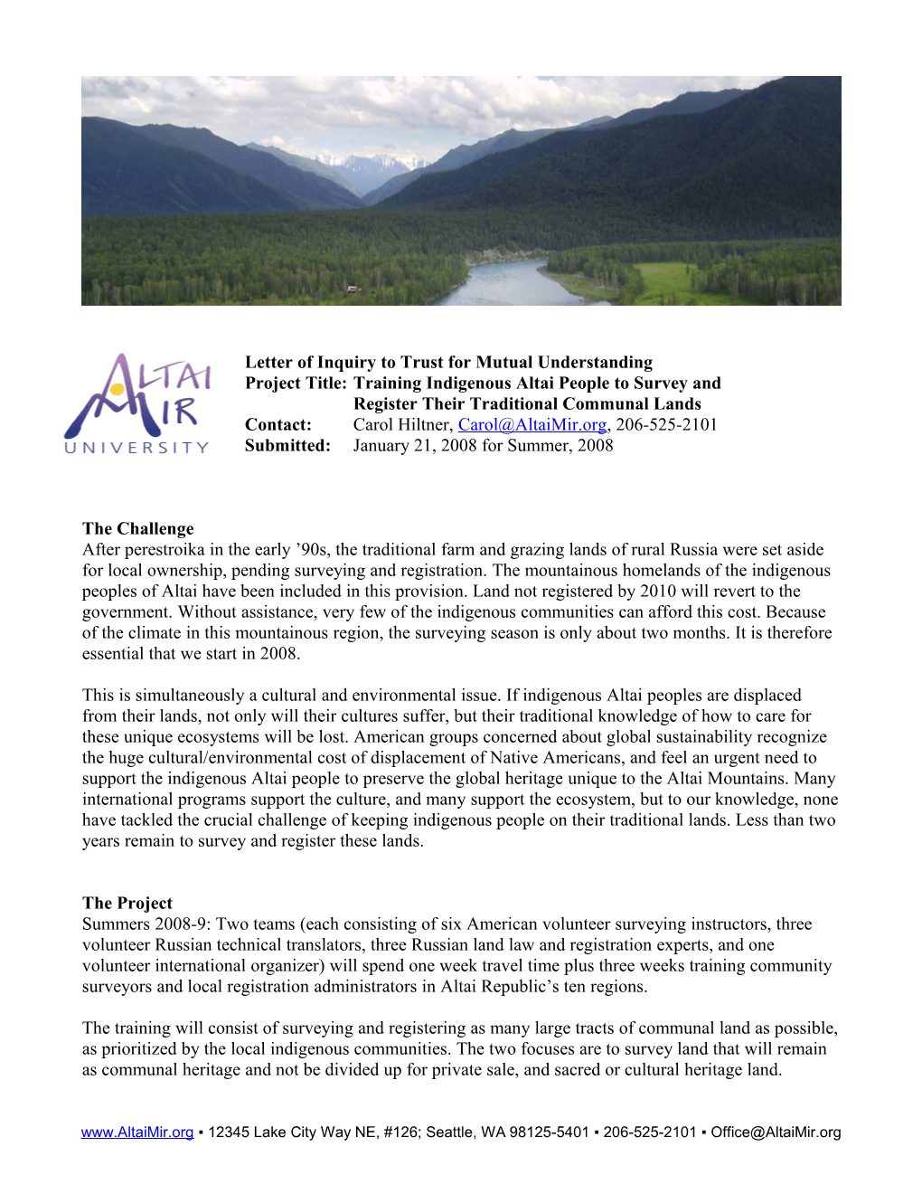 Project Title: Training Indigenous Altai People to Survey And