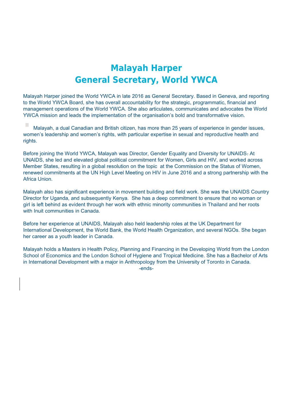 General Secretary, World YWCA