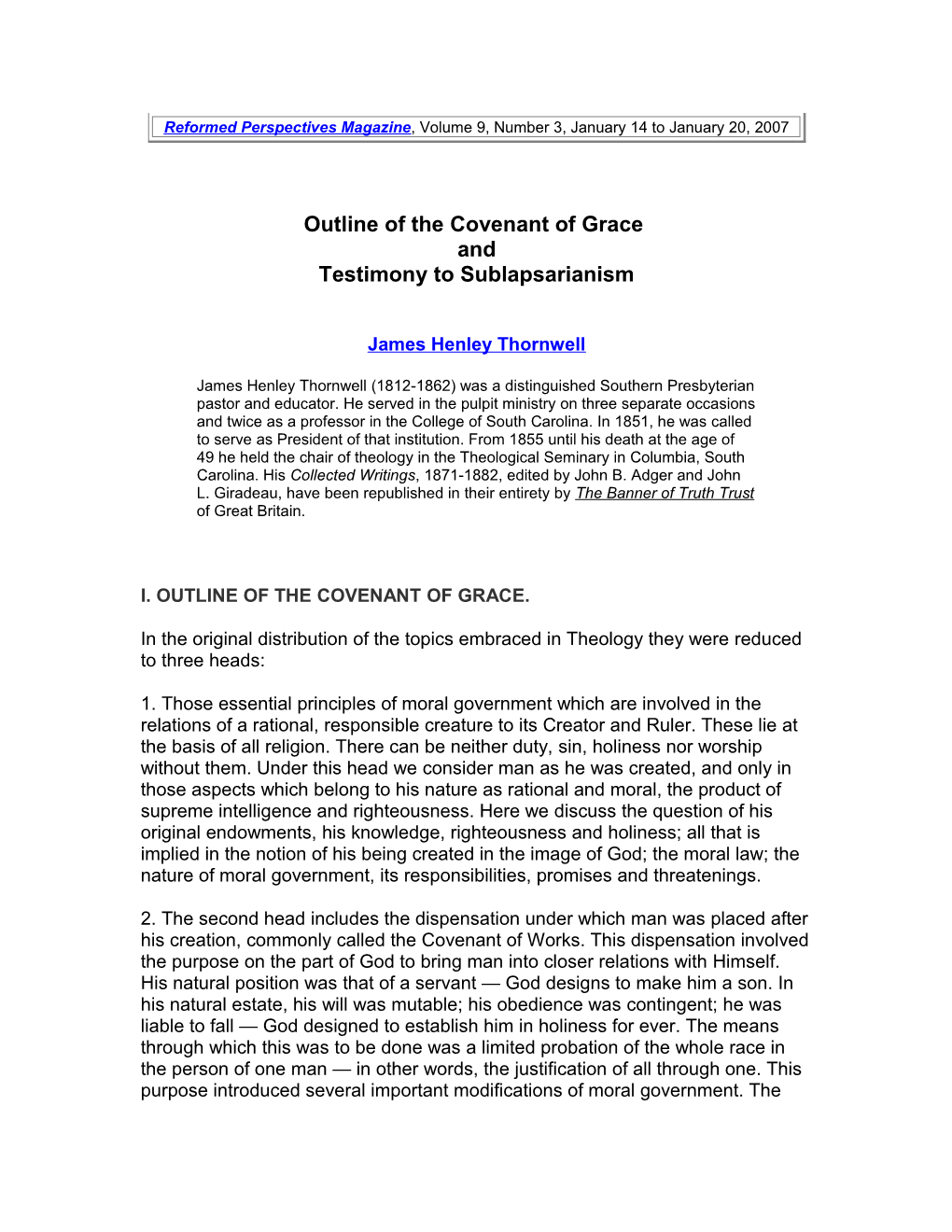 Outline of the Covenant of Grace