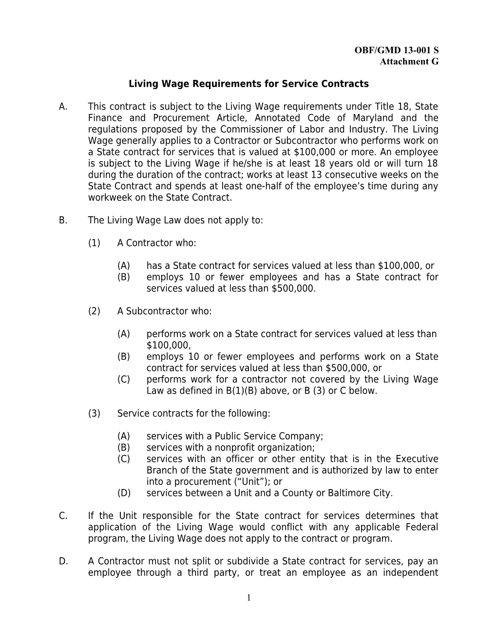 Living Wage Requirements for Service Contracts