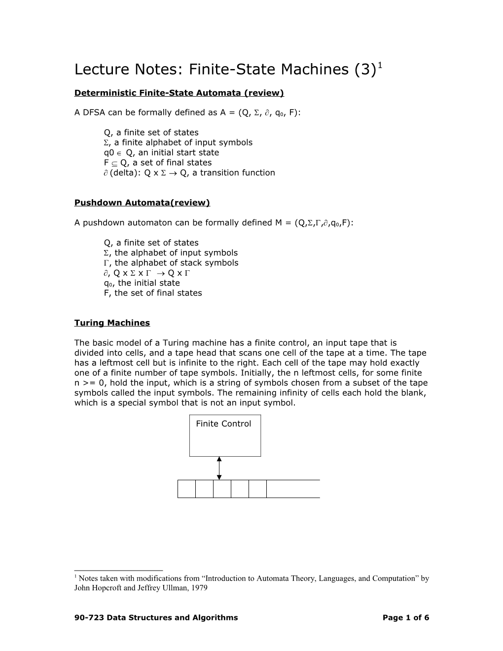 Lecture Notes: Finite-State Machines (1)