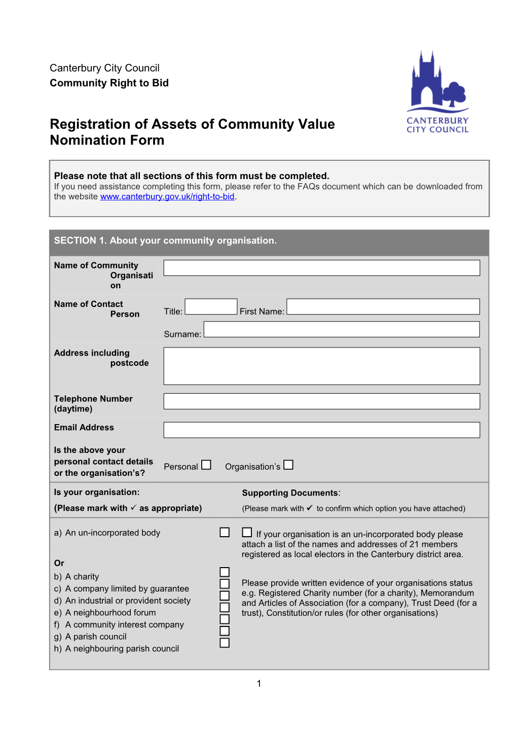 Registration of Assets of Community Value