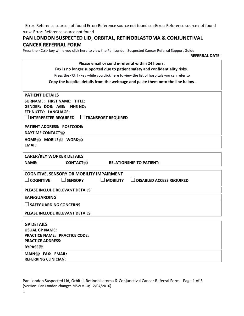 Ophthalmology 2 Week Referral Form