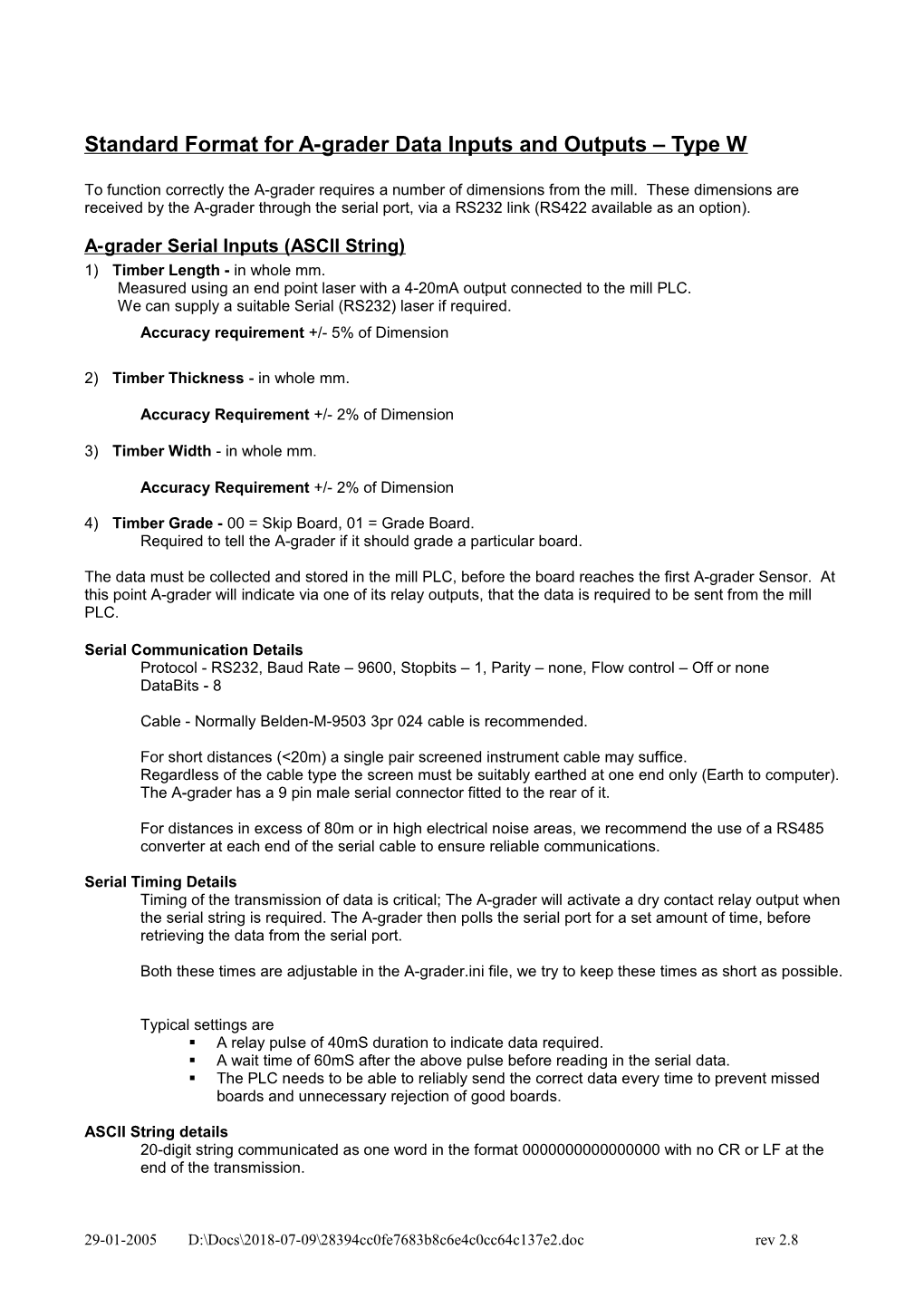 Standard Format for A-Grader Data Inputs and Outputs