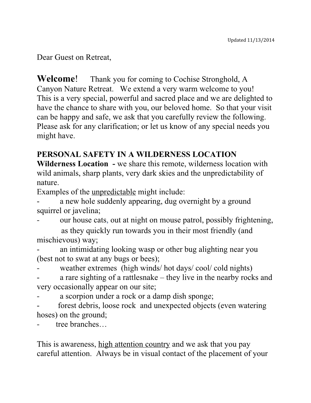 Personal Safety in a Wilderness Location