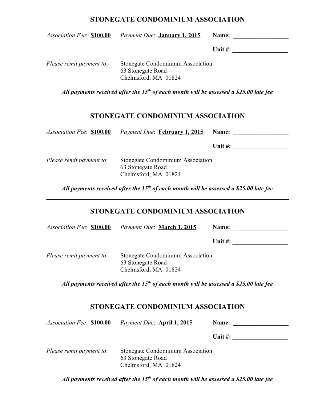 Stonegate Condominium Association